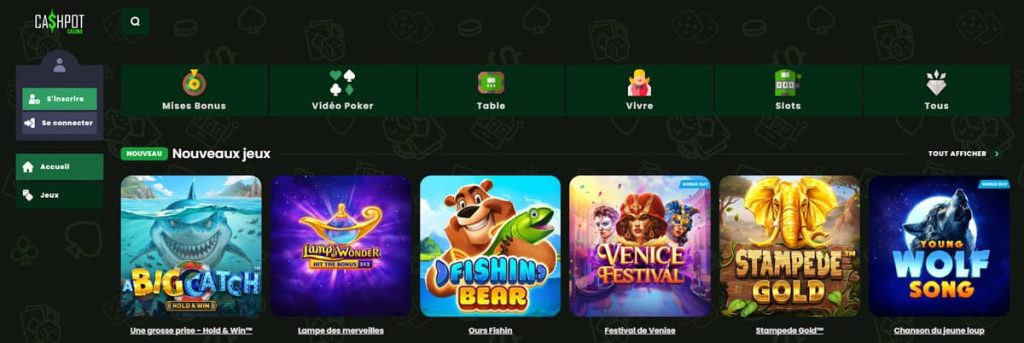 Cashpot Casino page accueil